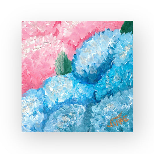 "Les hortensias de Grace II" - Mini bloc acrylique